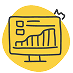 Hand-drawn icon of a computer screen displaying a bar graph, set against a yellow circle.